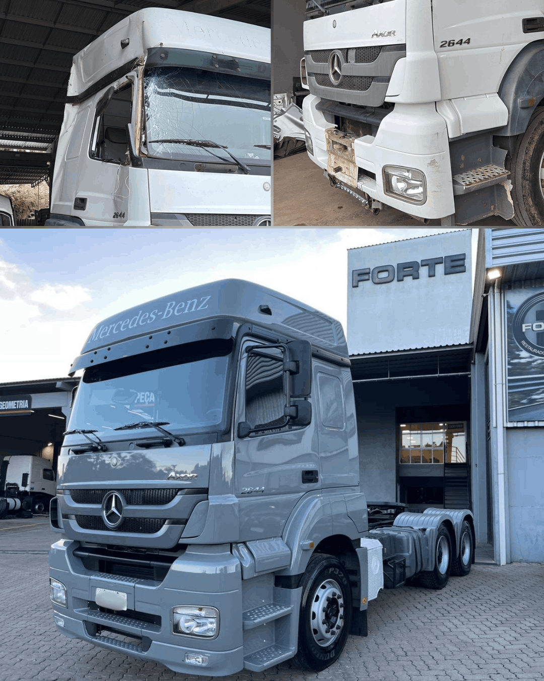 Antes e depois de restauracao em caminhao Mercedes-Benz